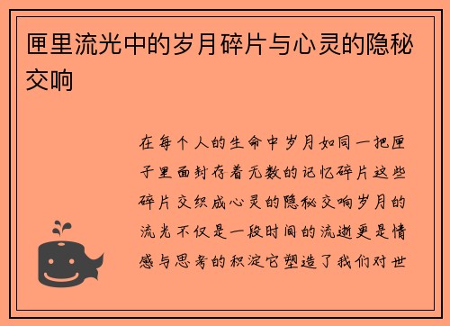 匣里流光中的岁月碎片与心灵的隐秘交响